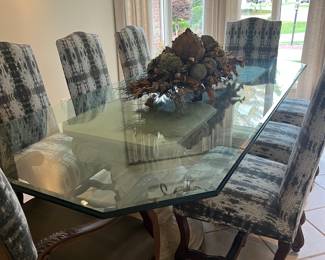 Glass Top Pedestal Dining Table with 8 Chairs