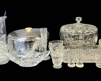 Punch Bowl, Covered Platter, More Glassware