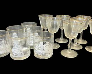 Gold Rimmed Nautical Whiskey Glasses More