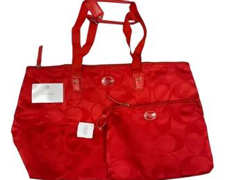 COACH Red Tote Bag with Matching Clutch Authentic