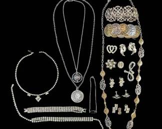 Rhinestone Silver Toned Costume Jewelry