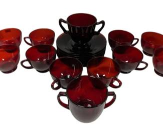 Ruby Red Glass Tea Set