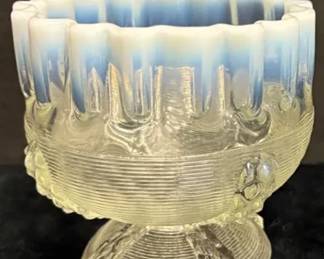 Vintage Northwood Glass Opalescent UV Reactive Ribbon Candy Rose Bowl Vase