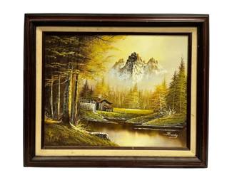 Cabin In The Woods 25.5x21.5 Oil Painting, Signed By Artist