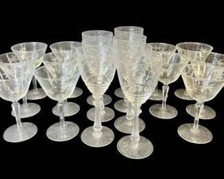 11 Etched Starburst Cocktail 7 Floral Wine Glasses