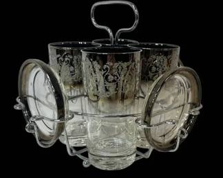 Smokey Highball Glasses W Coasters Caddy