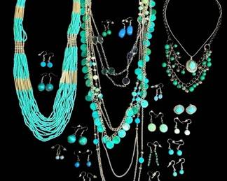 Teal And Silver Toned Jewelry
