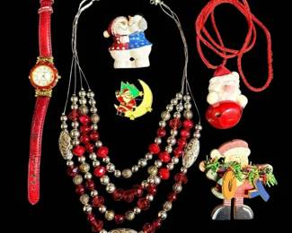 Christmas Pins, And More Red Jewelry