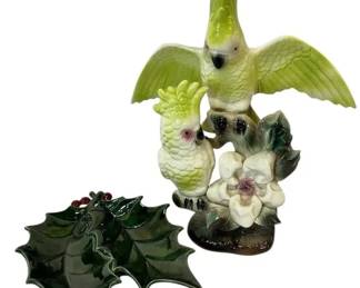 Ceramic Cockatoo Birds Holly Dish
