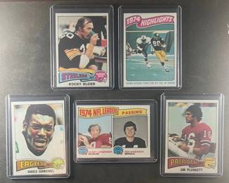 1975 Topps Football Cards. Blier, Swan, Passing Leaders, Carmichael, Plumkett