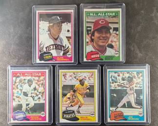 1981 Topps Baseball Cards. Trammell, Bench, Jackson, Stargell, Morgan