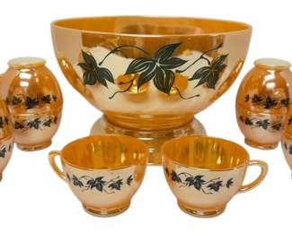 Anchor Hocking Peach Luster Ivy Punch Bowl Set