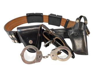 Don Hume Black Gun Belt Holster With Handcuffs