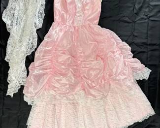 1980s Pink Lace Evening Gown Made In USA