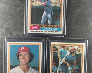 1981 Topps Baseball Cards. Philly Record Breakers. Schmidt, Carlton, Rose