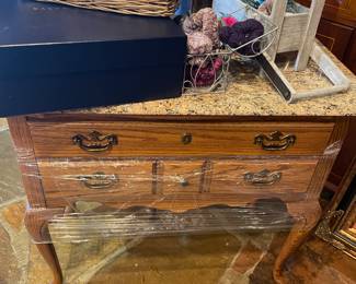 Marble top table /removable marble/finished wood underneath. $75