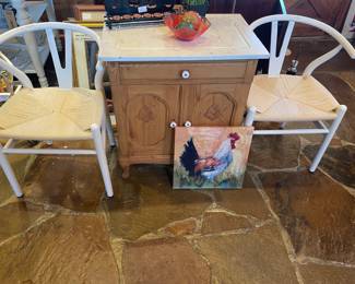 Horseshoe white chairs. $$250 for both.