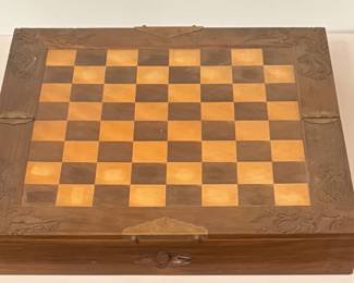 Vintage Asian Wood Carved Chess Set