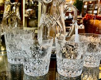 Set of 8 Gallia by Rogaska Rocks Glasses, Vintage Crystal Martini Pitcher