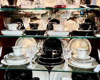 Lenox Solitaire china - ten 8 piece place settings.  Mikasa L3603 with Platinum rim 12 five piece place settings.  Vintage Waterford Rossiare Wine Glasses