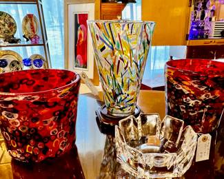 Murano "Millifiori" Glass Vase, Confetti Vase, Orrefors "Corona" Bowl