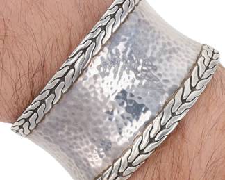 John Hardy Sterling Palu Classic Chain Hammered Wide Cuff Bracelet 