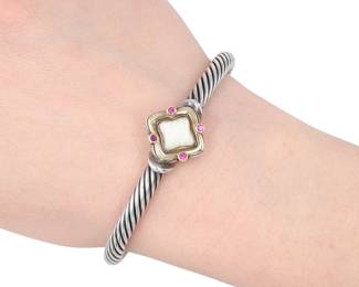 David Yurman Sterling & 18K Gold Ruby Venetian Quatrefoil Cuff Bracelet