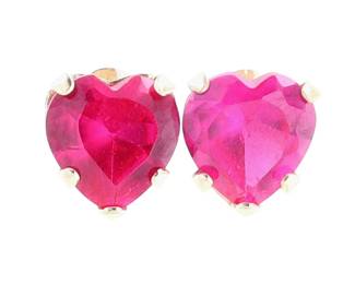 10K Gold Ruby Heart Earrings
