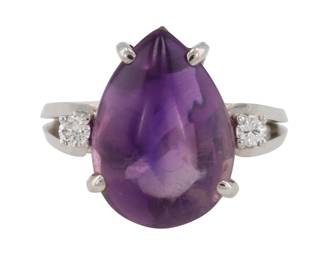 14K Gold Amethyst and Diamond Ring Sz 6