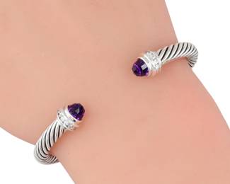 David Yurman Sterling Diamond & Amethyst Classic Cable Bracelet