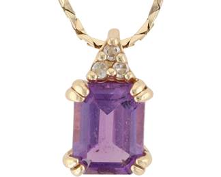 14K Gold Amethyst and Diamond Cobra Chain Necklace