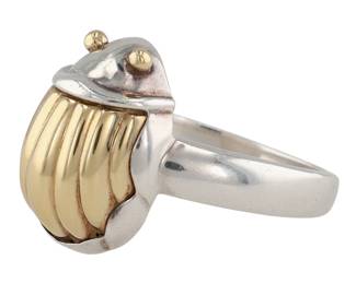 Rare Tiffany & Co. Sterling & 18K Gold Scarab Ring Sz 7.5
