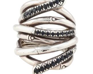 John Hardy Sterling Black Sapphire Wide Bamboo Ring Sz 7 