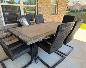 #26	Tile top table with metal base and springy chairs 80x42	 $200.00