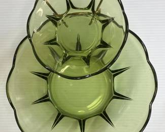 Stock Number: AAA3008 VTG Anchor Hocking Swedish Modern  Avocado Green 3 pc Chip & Dip Set