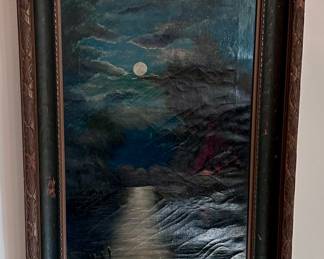 Antique Nocturne Seascape Oil Painting