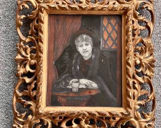 Antique inlaid picture in Giltwood frame.