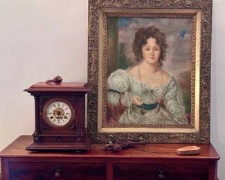 Antique clock & portrait