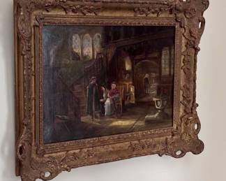 Antique Old parish church oil painting by Jenny Bond