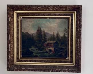 Antique old mill oil painting.