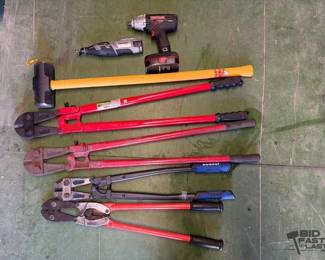 6042  4 Bolt Cutters, Craftsman Power Drill, Dremel, and Sledge Hammer