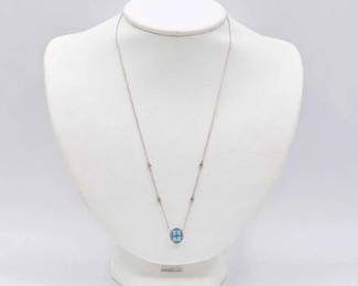 810 10k White Gold Diamond and Topaz Necklace, 2.8g