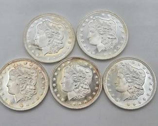 1250  5 .999 Morgan Silver Rounds 