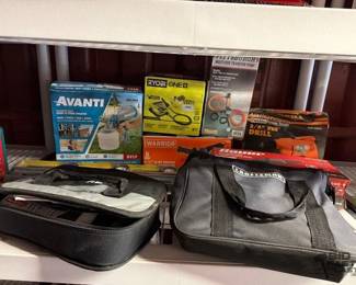 6514  Ryobi 18V Rotary Tool Station, Avanti Paint Sprayer, Warrior Angle Grinder 