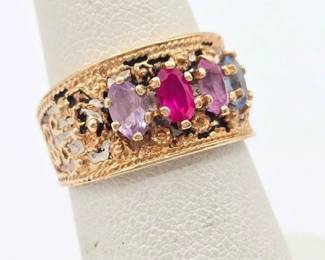 802 10k Gold Ring with SemiPrecious Gemstones, 5.3g