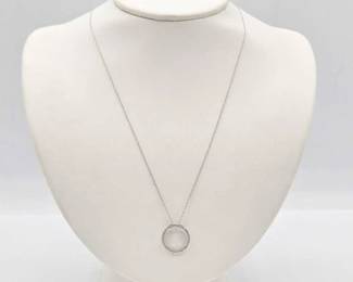 736  14k White Gold Necklace with Diamond Circle Pendant, 1.7g 