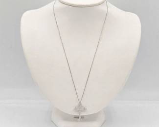 714 14k White Gold Necklace with Diamond Cross Pendant, 3.1g