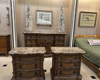 The large piece can serve as a buffet, dresser, or entrance table. All three pieces are in excellent condition.
