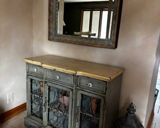 3 DOOR AND 3 DRAWER CABINET                                            BEAUTIFUL LARGE BEVELED MIRROR