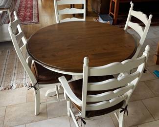 FINE DINING TABLE WITH TWO ARM AND TWO SIDE CHAIRS WITH ONE LEAF. FROM CAPACCHIO BROTHERS